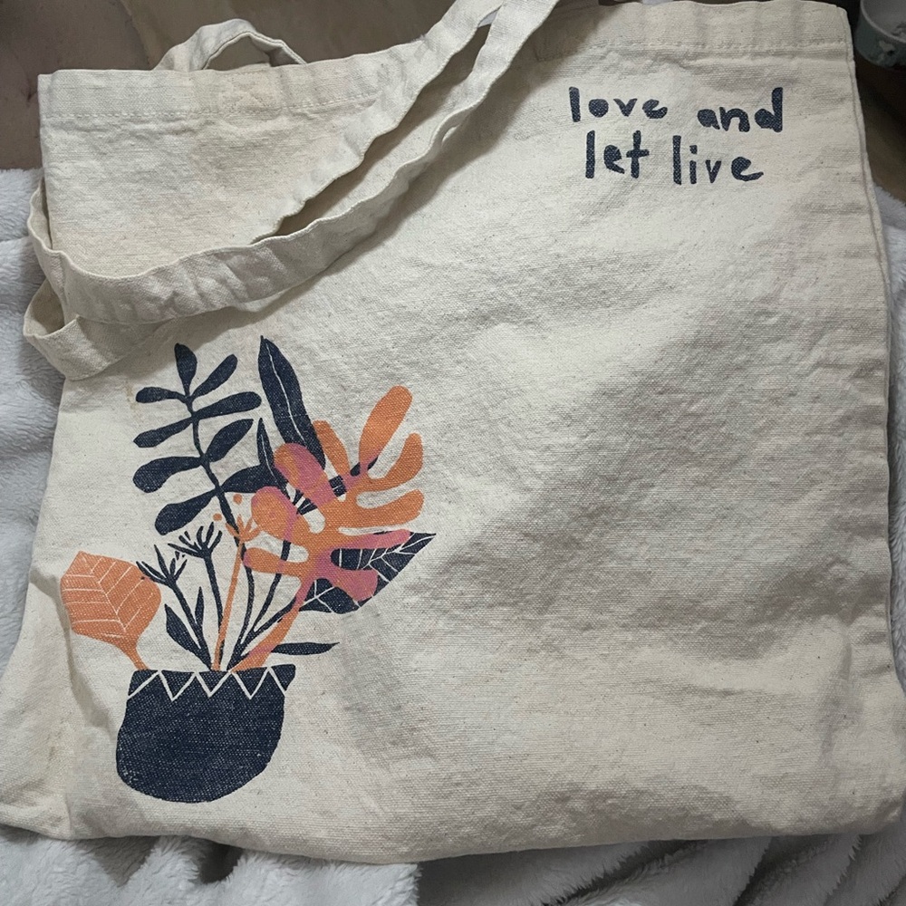 Canvas Tote with Botanical Print - 'love and let live'